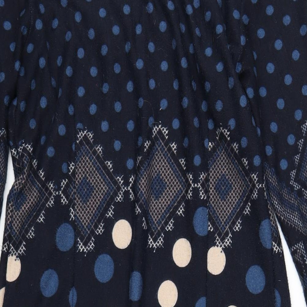 Roman Womens Blue Geometric Polyester A-Line Size 12 Scoop Neck Pullover