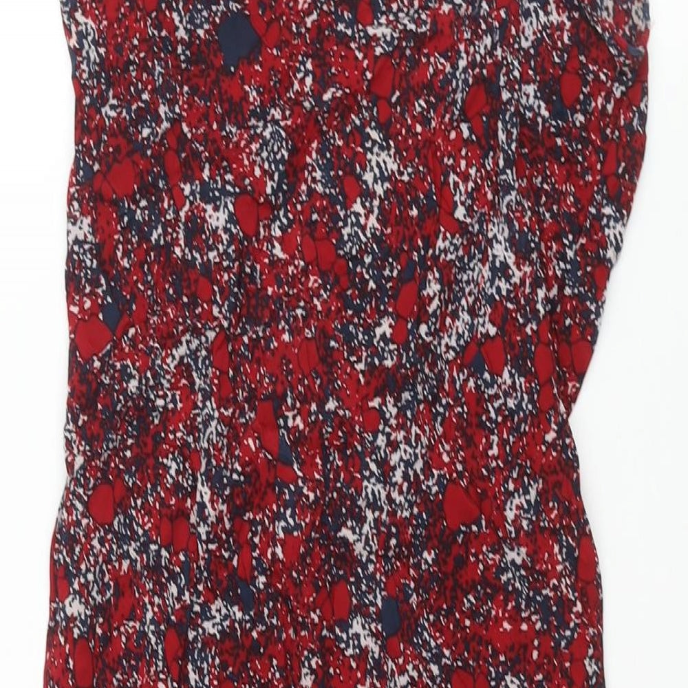Lonely Hearts Womens Red Geometric Silk Slip Dress Size 6 V-Neck Zip