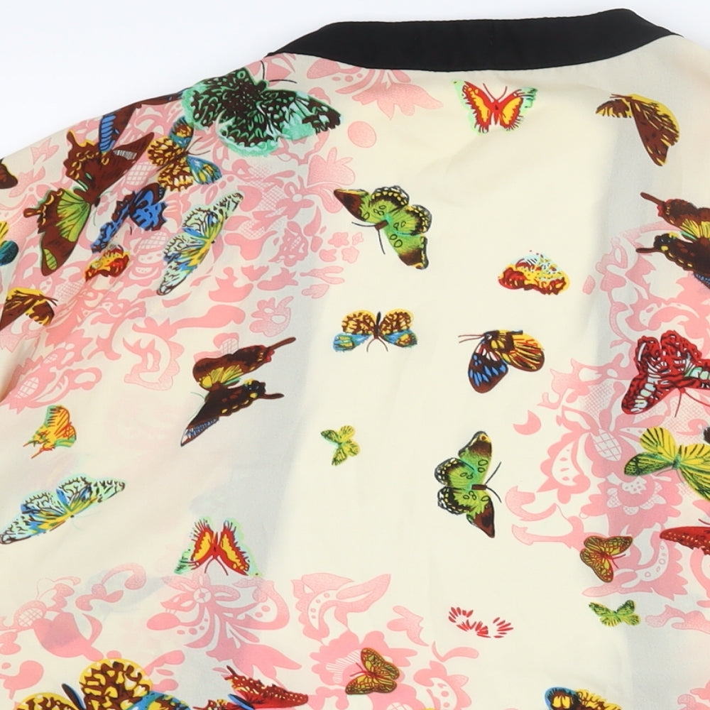 QED London Womens Beige Geometric Polyester Kimono Blouse Size M V-Neck - Butterfly Print