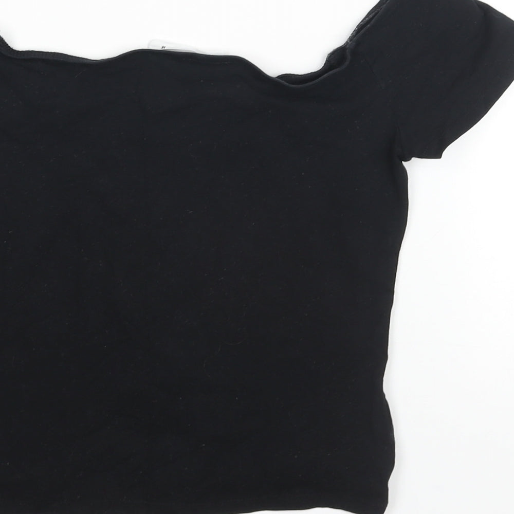 Terranova Womens Black Cotton Basic Blouse Size M Off the Shoulder - Button Detail
