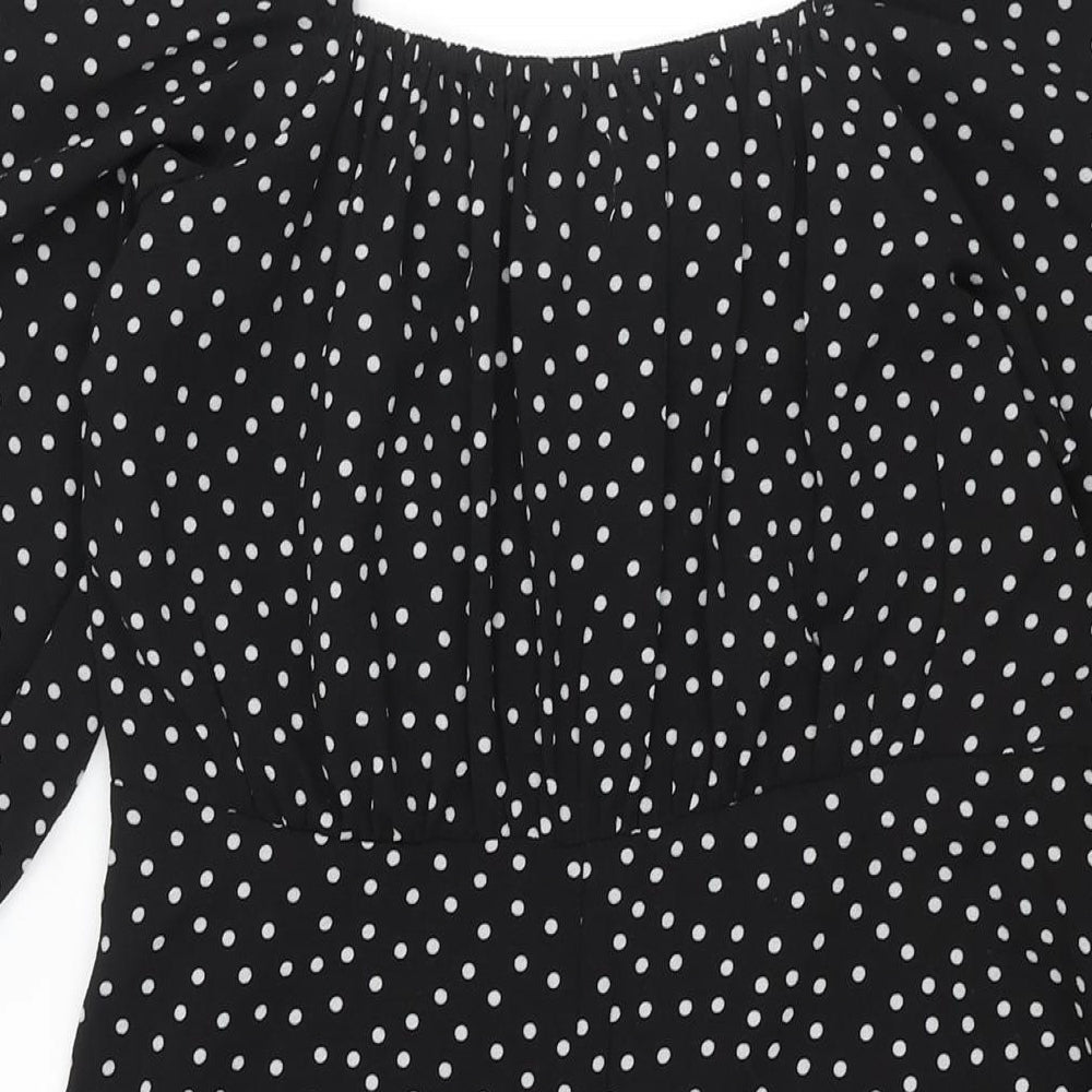 Stella Morgan Womens Black Polka Dot Polyester A-Line Size 10 Square Neck Pullover
