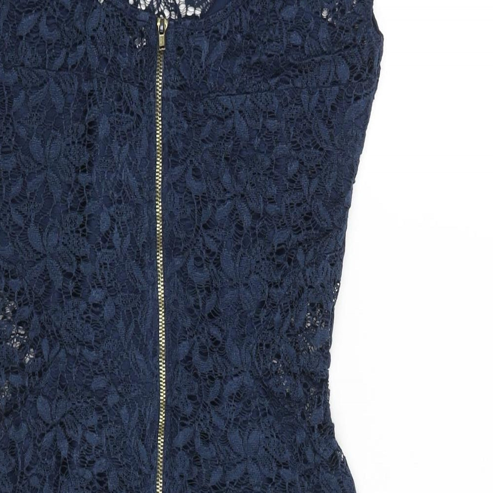River Island Womens Blue Viscose Mini Size 10 Round Neck Zip