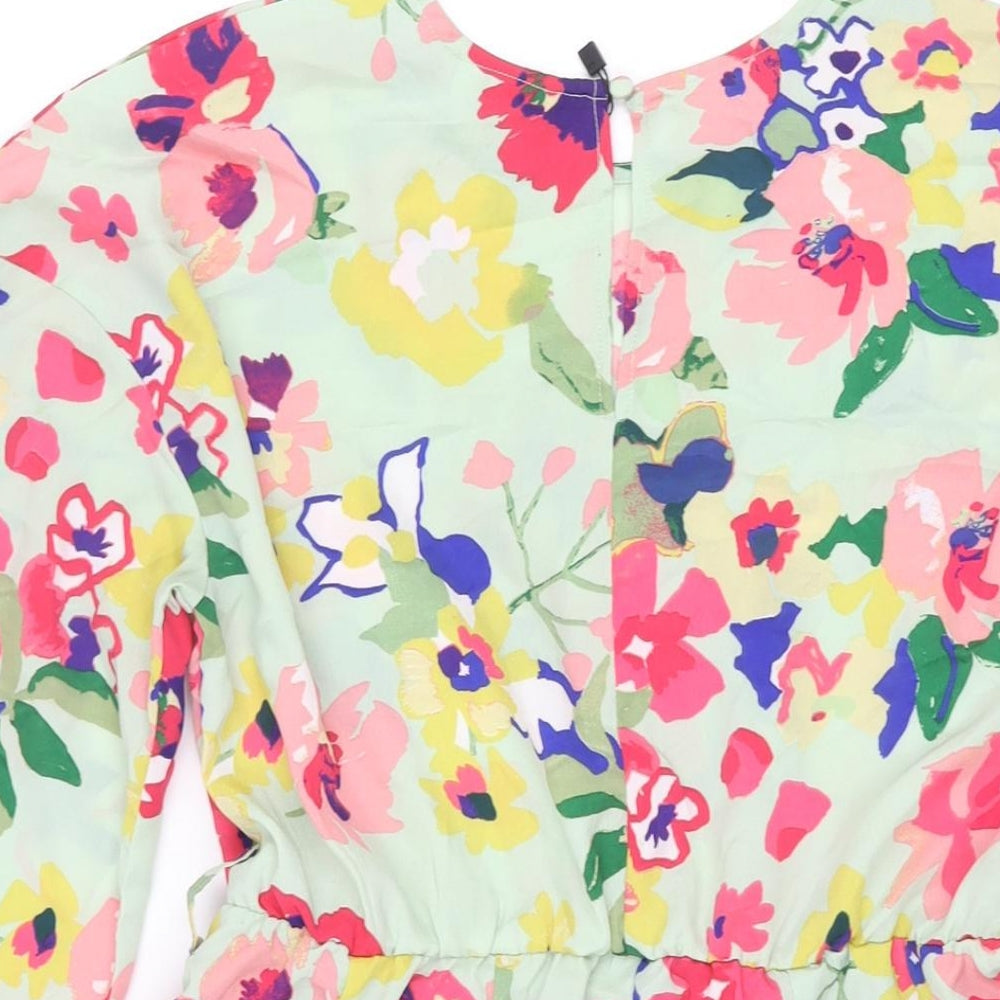 Neon Rose Womens Multicoloured Floral Polyester A-Line Size XS Round Neck Button