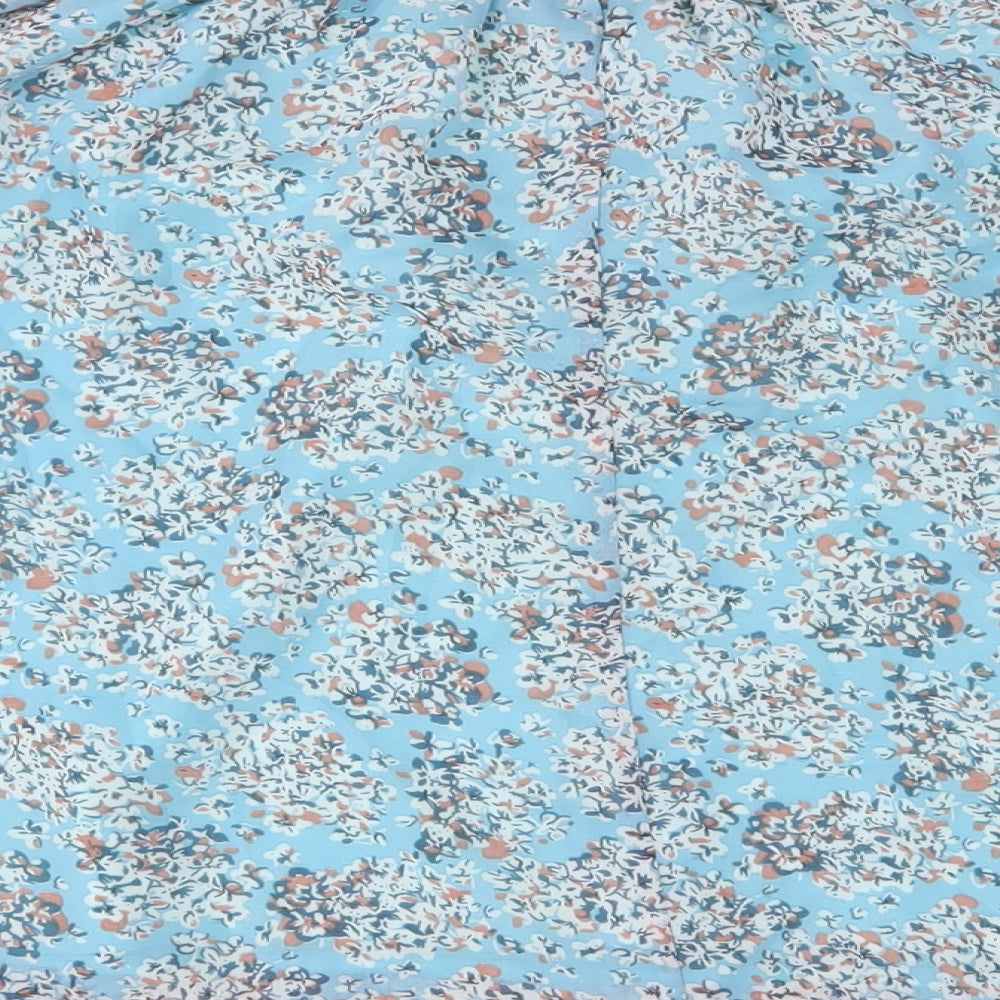 Natural Womens Blue Floral Polyester Basic Blouse Size S Boat Neck - S/M
