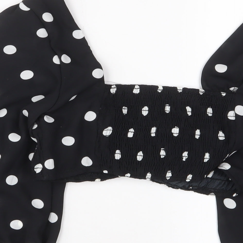 Emory Park Womens Black Polka Dot Polyester Basic Blouse Size M V-Neck