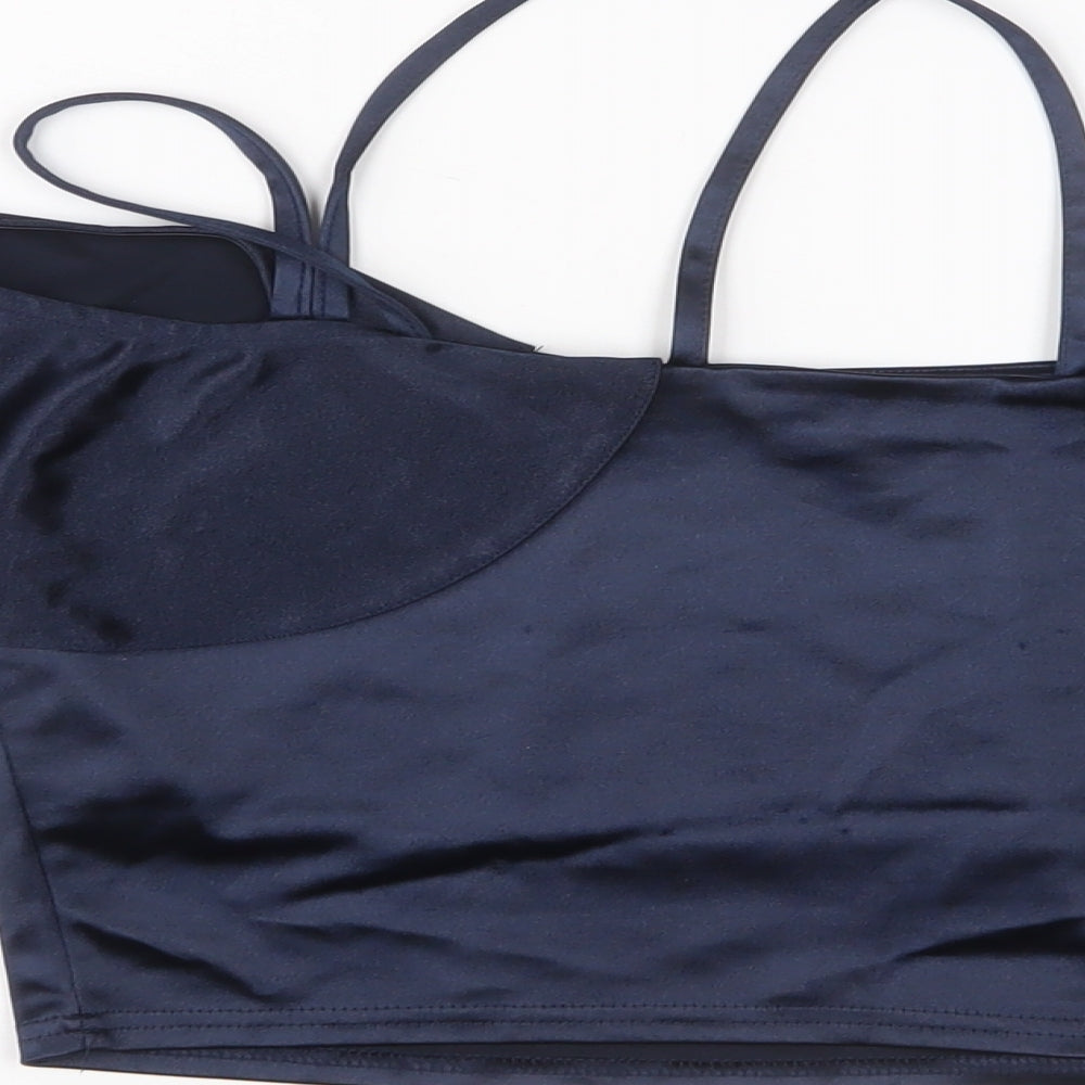 River Island Womens Blue Polyester Cropped Blouse Size 10 Scoop Neck - Cold Shoulder