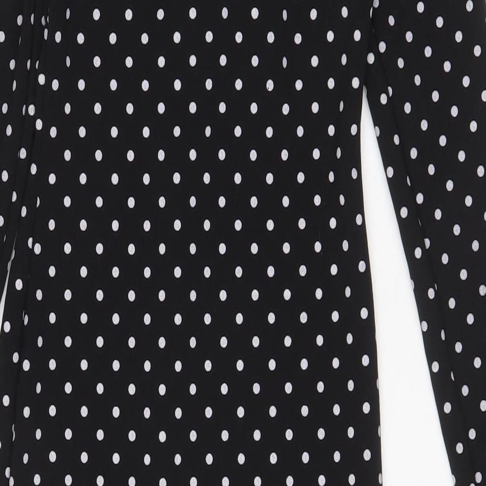 Pink vanilla Womens Black Polka Dot Polyester A-Line Size 6 Square Neck Pullover - Pleated