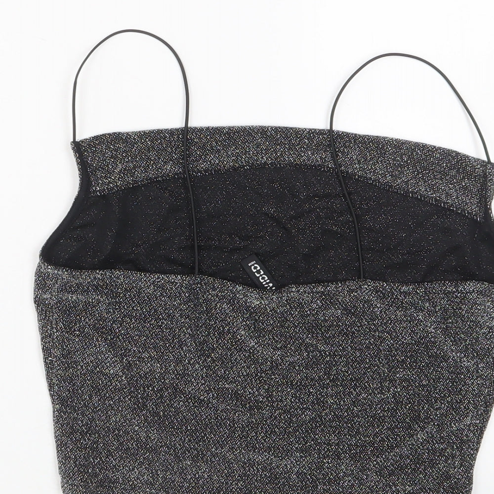 H&M Womens Silver Polyester Cropped Tank Size S Square Neck - Sparkle