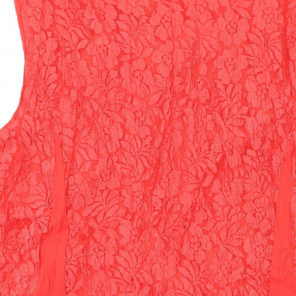 Together Womens Red Geometric Viscose Basic Tank Size XL V-Neck