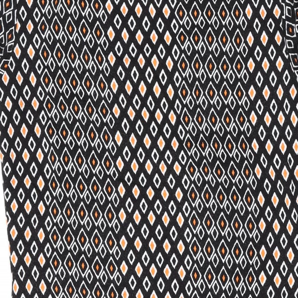 Principles Womens Black Geometric Viscose A-Line Size 12 Scoop Neck Button