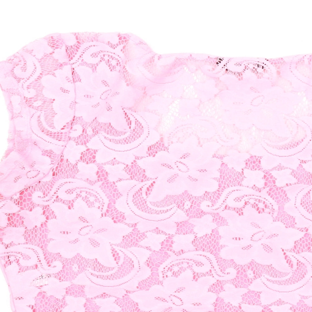 Select Womens Pink Polyester Cropped T-Shirt Size 14 Scoop Neck