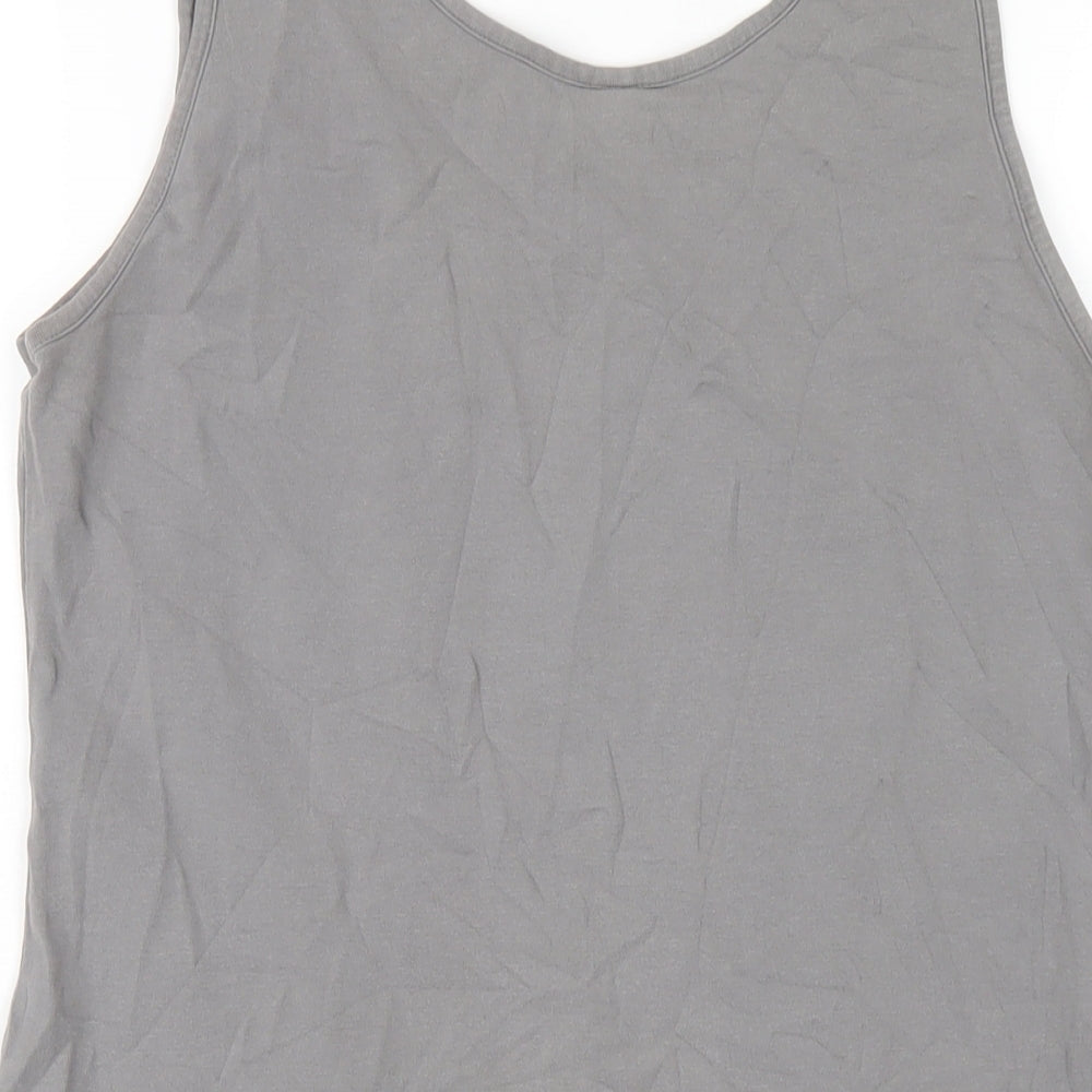 Topshop Womens Grey Cotton Tank Dress Size 14 Scoop Neck Pullover