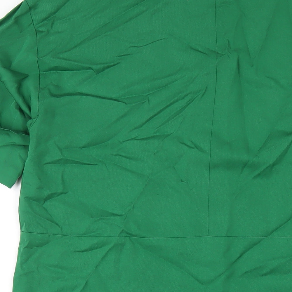 Warehouse Womens Green Viscose A-Line Size 8 Round Neck Button