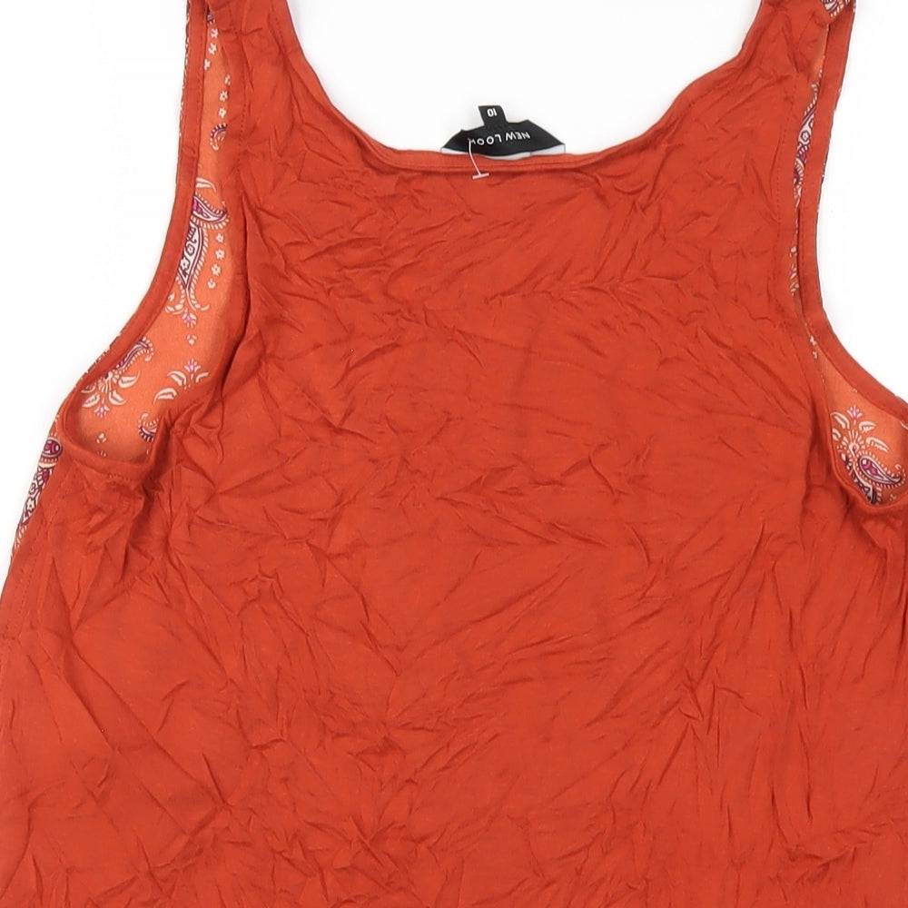 New Look Womens Orange Geometric Polyester Basic Tank Size 10 Scoop Neck