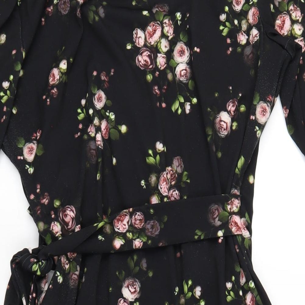 Precis Womens Black Floral Polyester A-Line Size 10 V-Neck Pullover