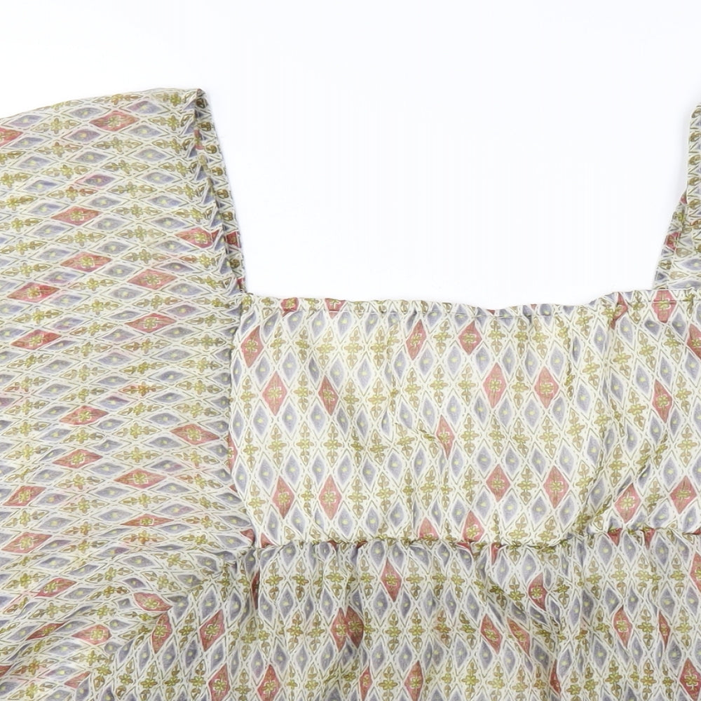 Red Herring Womens Multicoloured Geometric Polyester Basic T-Shirt Size 14 V-Neck