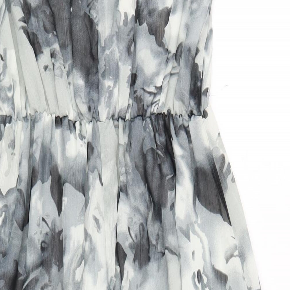 Closet Womens Grey Floral Polyester A-Line Size 12 Round Neck Button