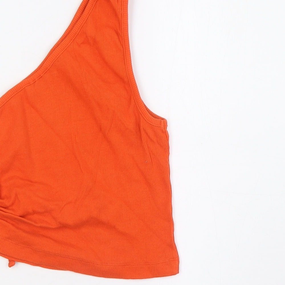 ASOS Womens Orange Cotton Cropped Blouse Size 12 One Shoulder - Ribbed