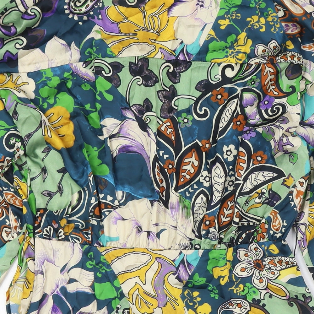 Zara Womens Multicoloured Polyester A-Line Size S Collared - Tie Front
