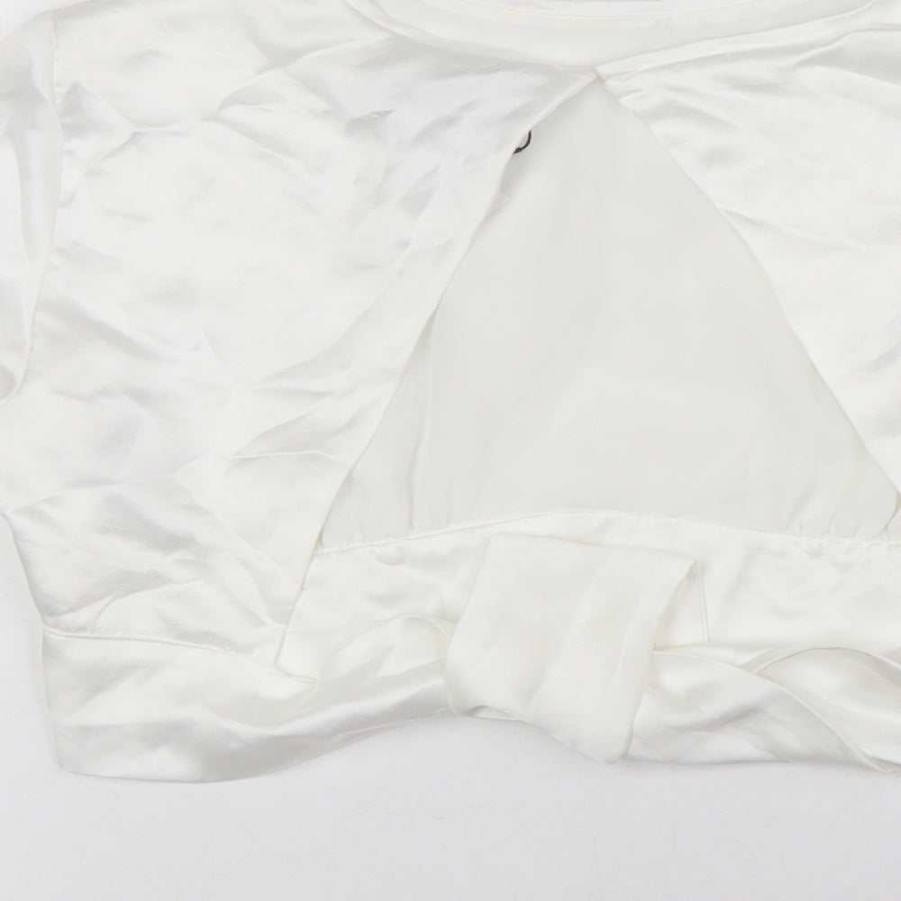 Zara Womens White Polyester Cropped Blouse Size S Round Neck