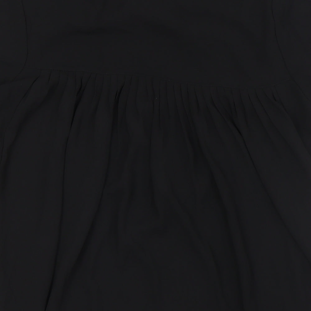 Marks & Spencer Womens Black Polyester Basic Blouse Size 8 Round Neck - Crochet Neck Line