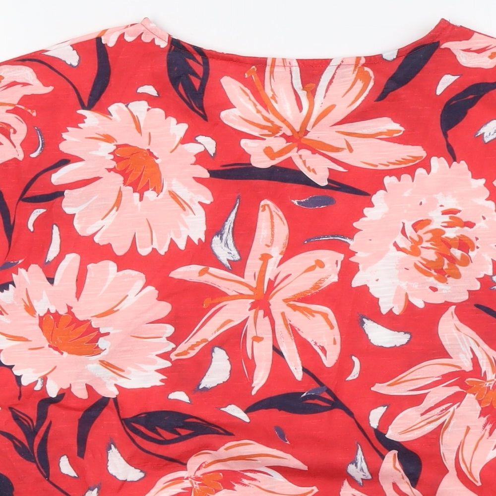 Bonmarché Womens Red Floral Polyester Basic Blouse Size 12 Boat Neck - Elasticated Waist