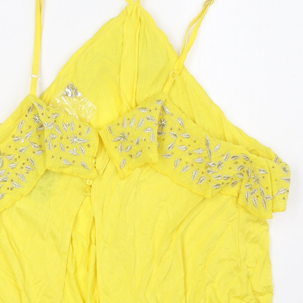 NEXT Womens Yellow Viscose Basic Blouse Size 18 Halter - Tie Back