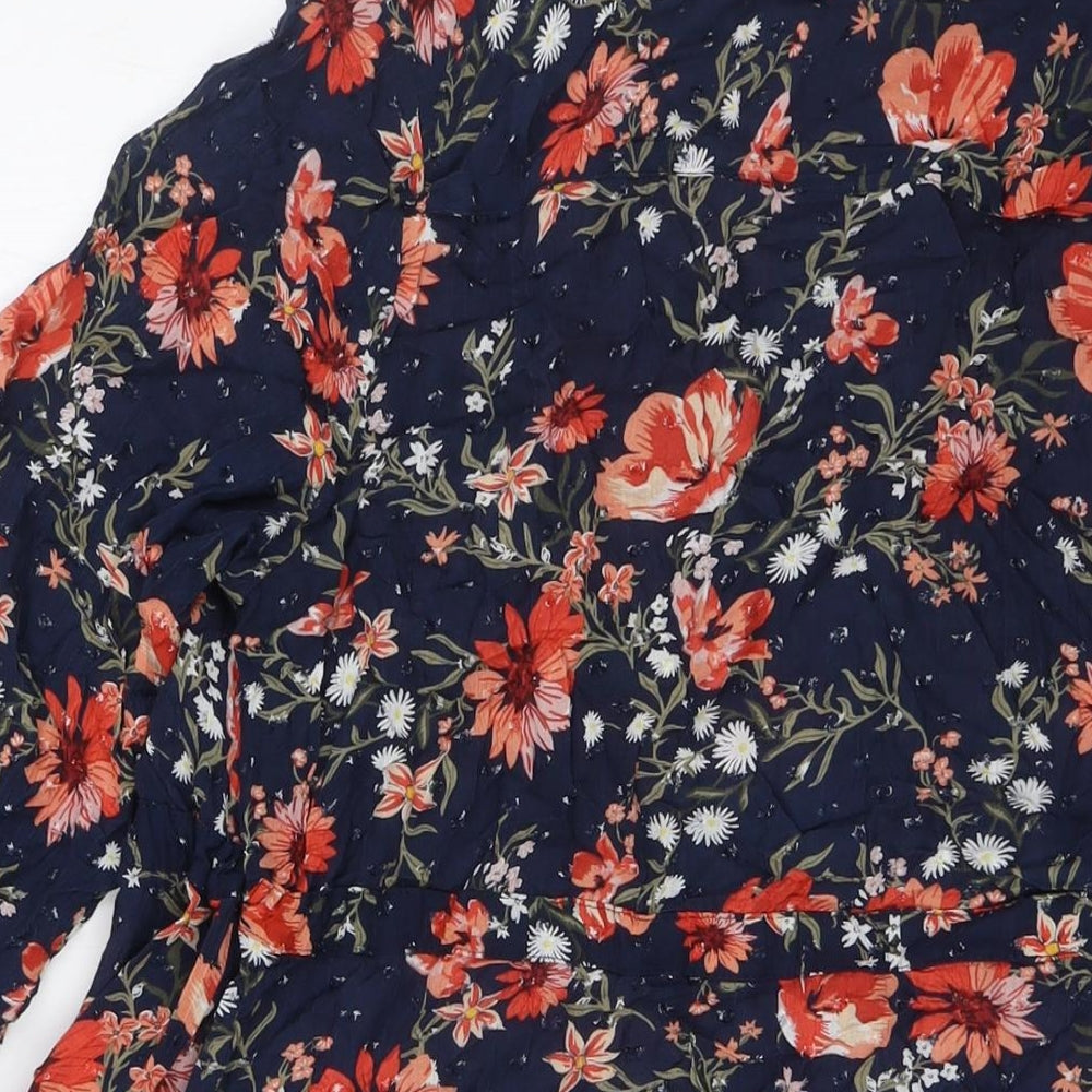 Marks and Spencer Womens Blue Floral Viscose A-Line Size 14 Round Neck Button