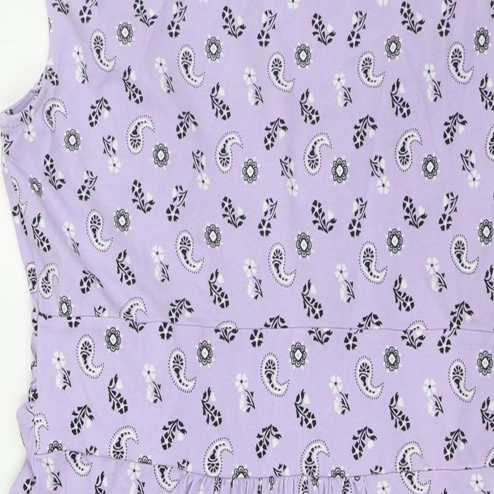 Lands' End Womens Purple Paisley Cotton A-Line Size L V-Neck