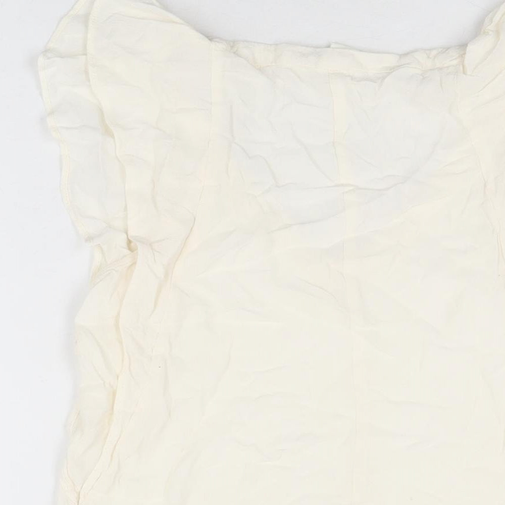 H&M Womens Ivory Viscose Basic T-Shirt Size 4 V-Neck