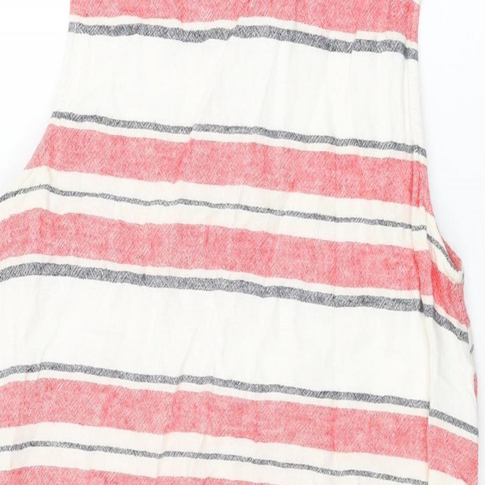 Marks & Spencer Womens Ivory Striped Linen Shift Size 12 Round Neck Pullover