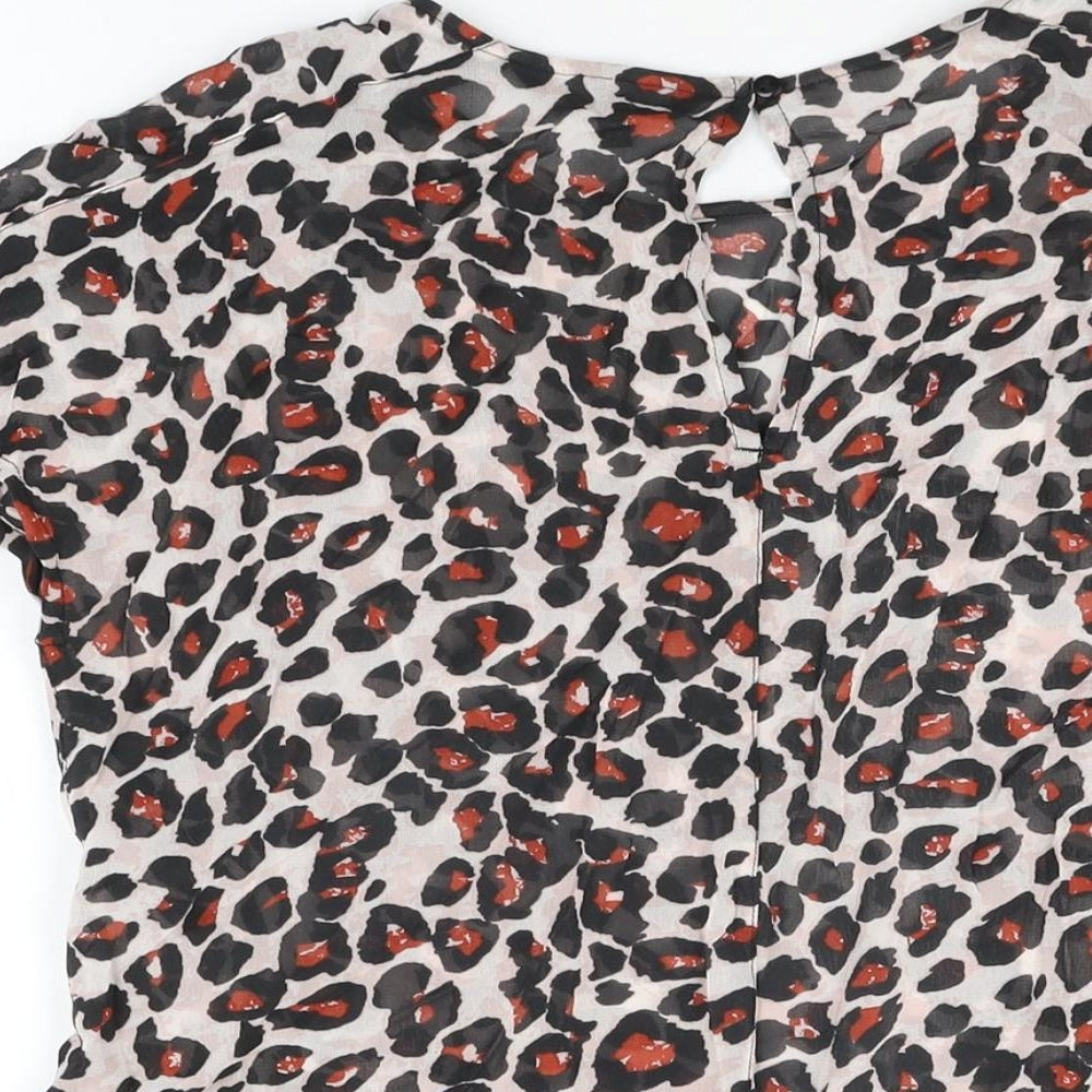 NEXT Womens White Animal Print Viscose Basic Blouse Size 8 Round Neck