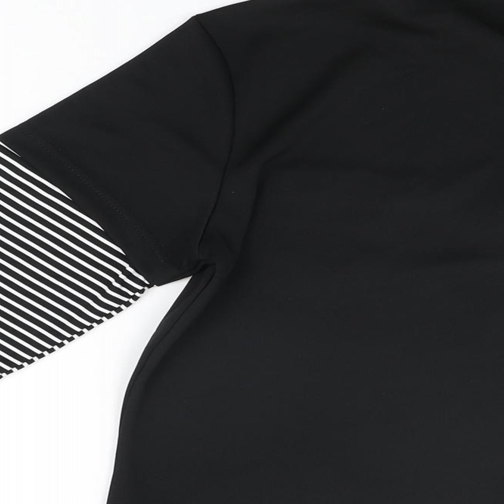Daily Sports Womens Black Striped Polyester Basic T-Shirt Size S Collared