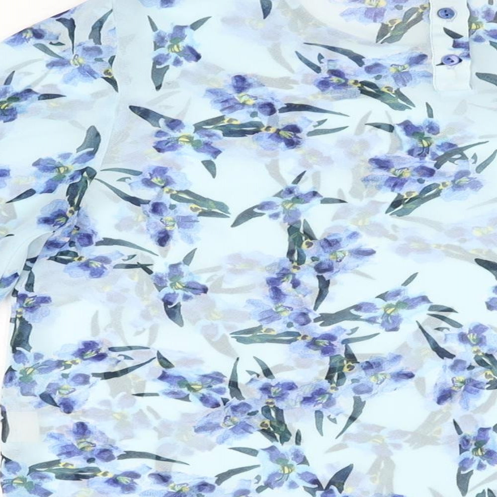 Zara Womens Blue Floral Polyester Basic Blouse Size S Round Neck
