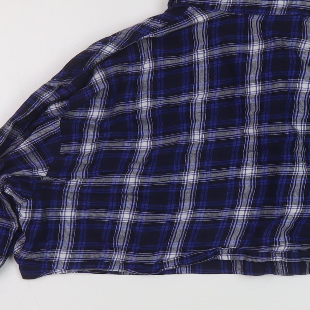 H&M Womens Blue Plaid Cotton Cropped Button-Up Size M Collared