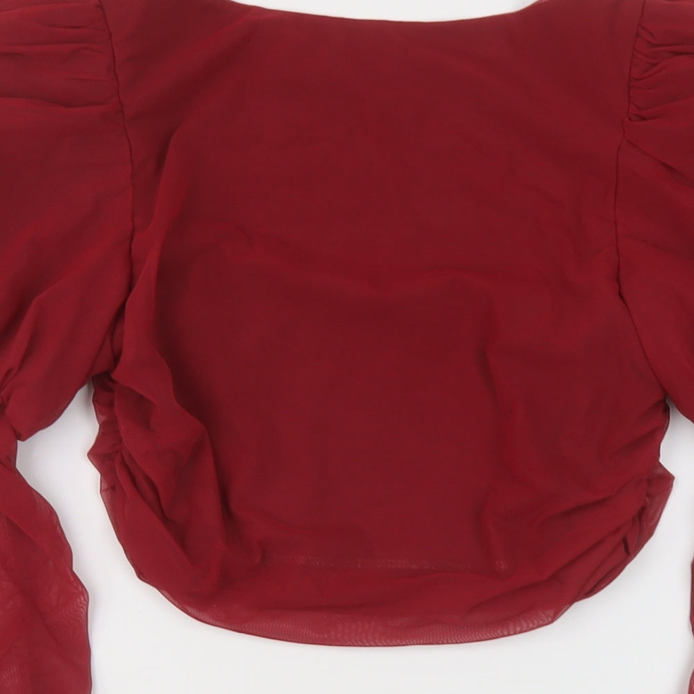 Ah Polly Womens Red Polyester Basic Blouse Size 12 Square Neck
