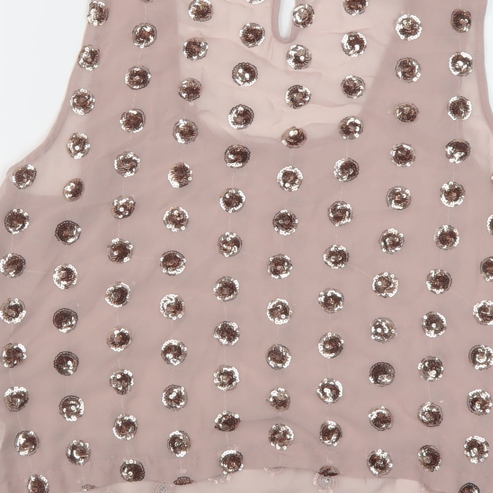 New Look Womens Pink Geometric Polyester Basic Tank Size 12 Round Neck