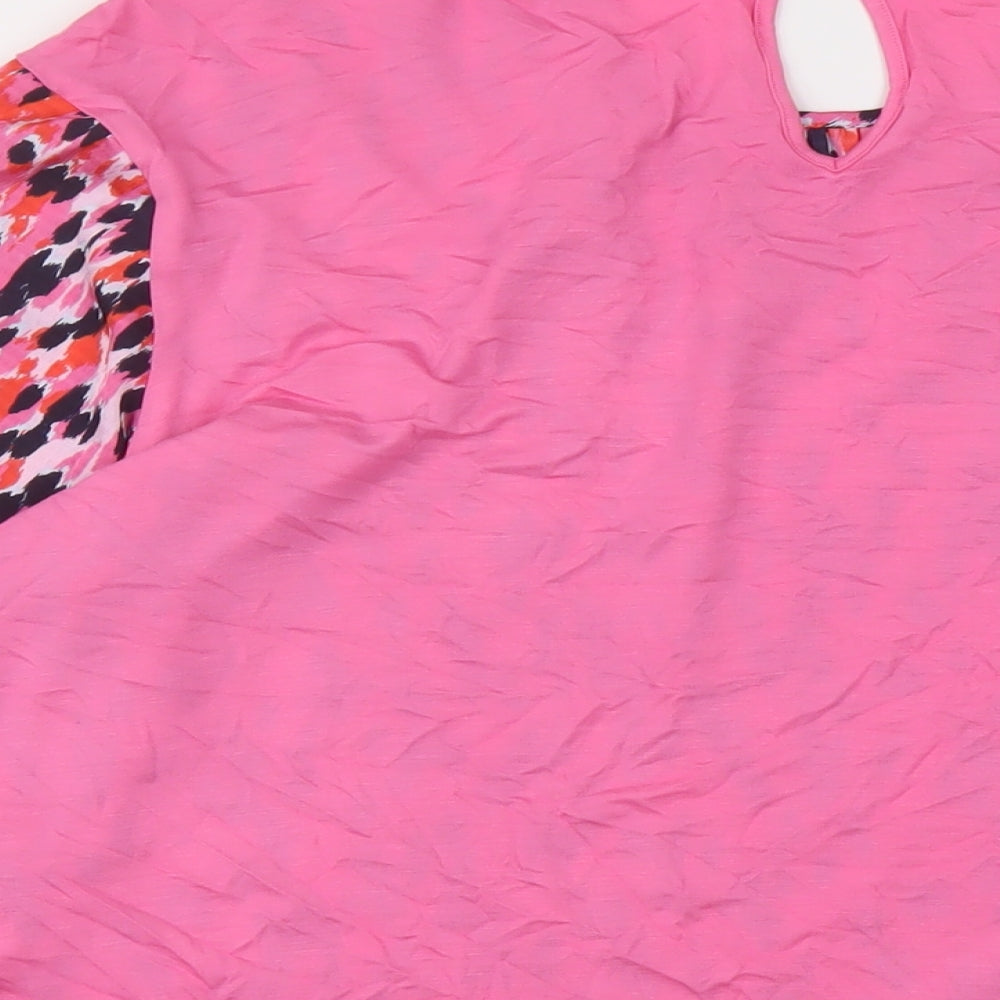 Marks & Spencer Womens Pink Animal Print Polyester Basic Blouse Size 10 Round Neck