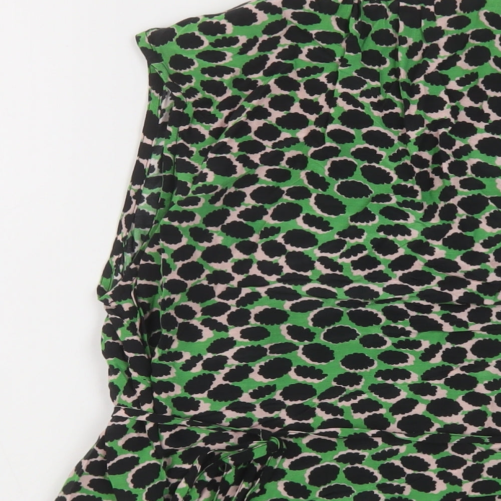 Finery Womens Green Animal Print Viscose Wrap Blouse Size 12 Mock Neck