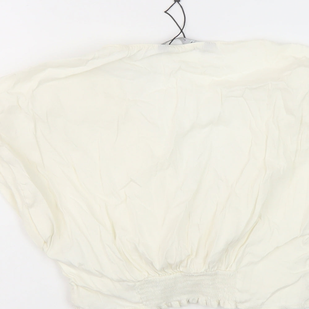 Zara Womens Ivory Viscose Cropped Tank Size S V-Neck