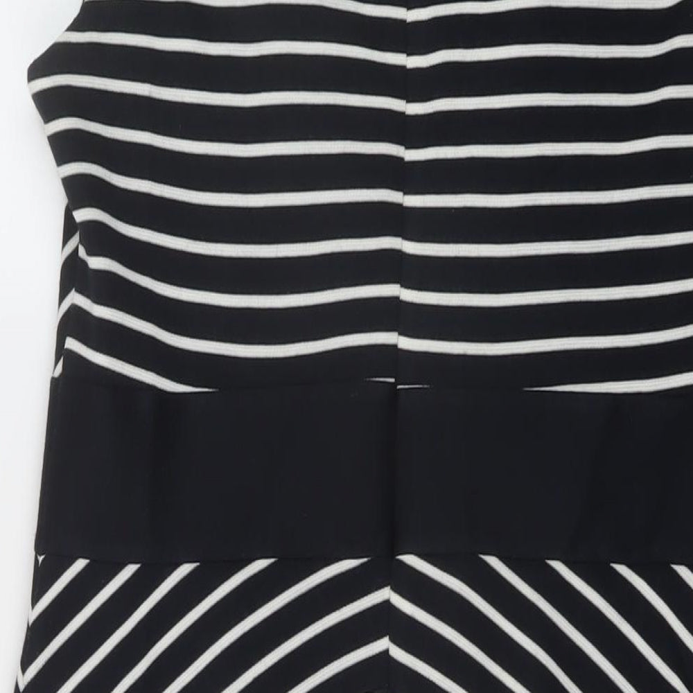 Marks & Spencer Womens Blue Striped Acrylic Sheath Size 14 Round Neck Zip