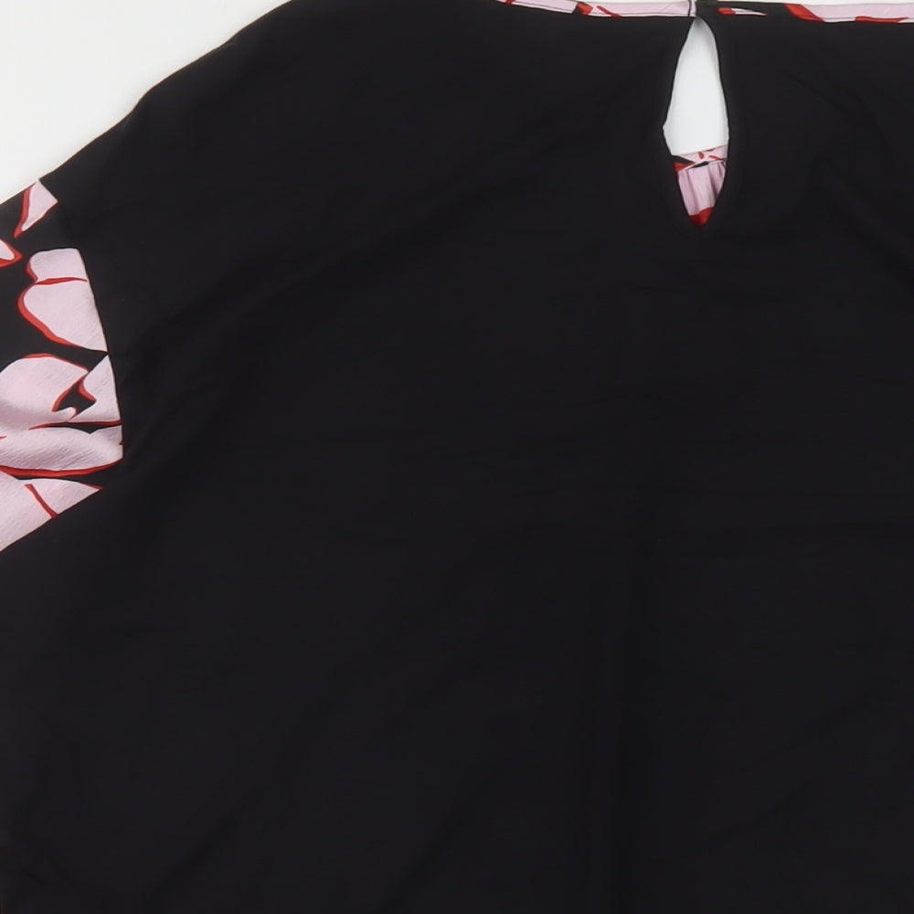 Marks & Spencer Womens Black Geometric Polyester Basic Blouse Size 8 Round Neck