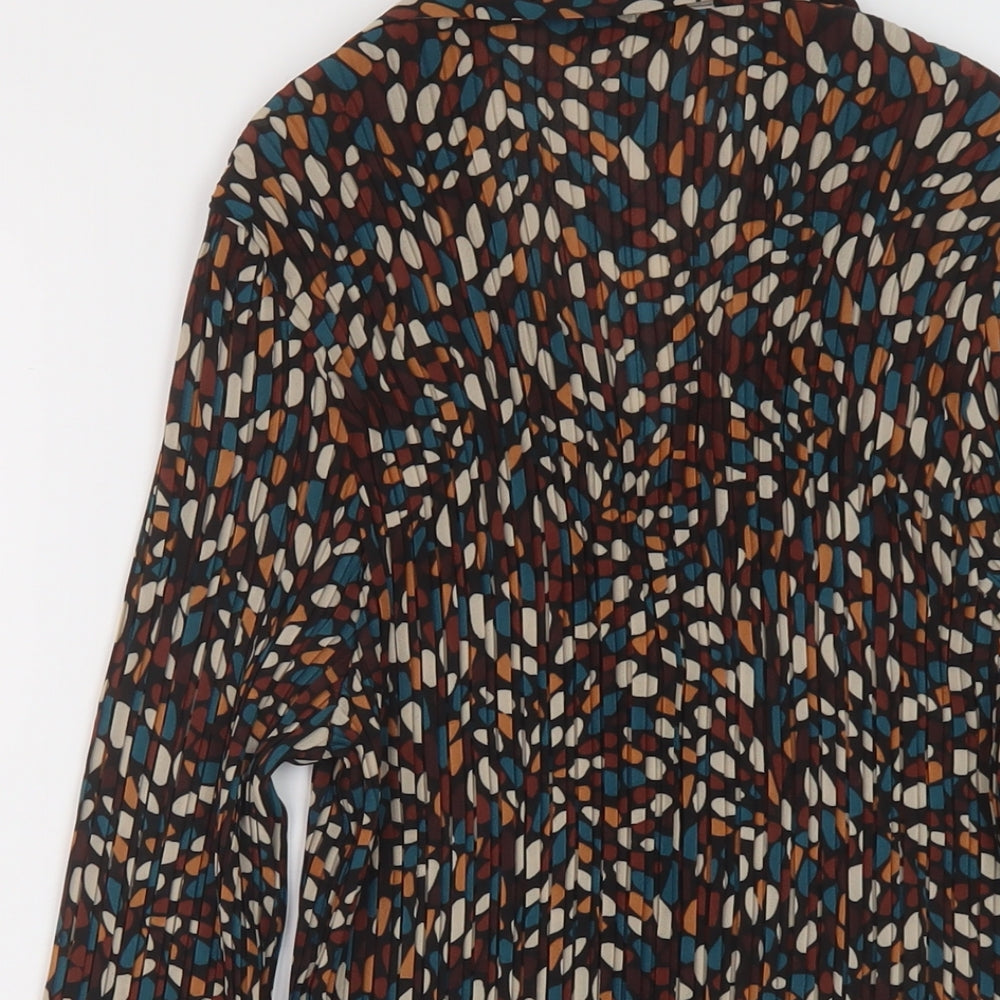 Marks & Spencer Womens Multicoloured Geometric Polyester Basic Button-Up Size 16 V-Neck