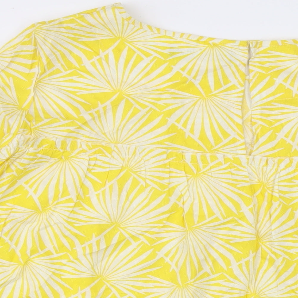 Marks & Spencer Womens Yellow Geometric Viscose Basic Blouse Size 20 Round Neck