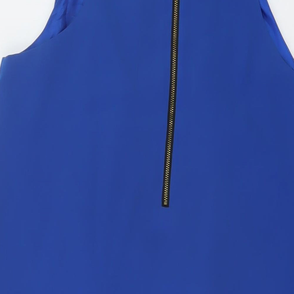Sfera Womens Blue Polyester A-Line Size L Mock Neck Zip