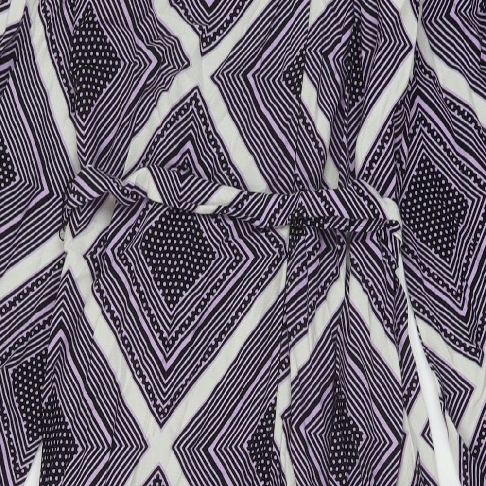 Marks & Spencer Womens Purple Geometric Viscose A-Line Size 10 Round Neck Zip