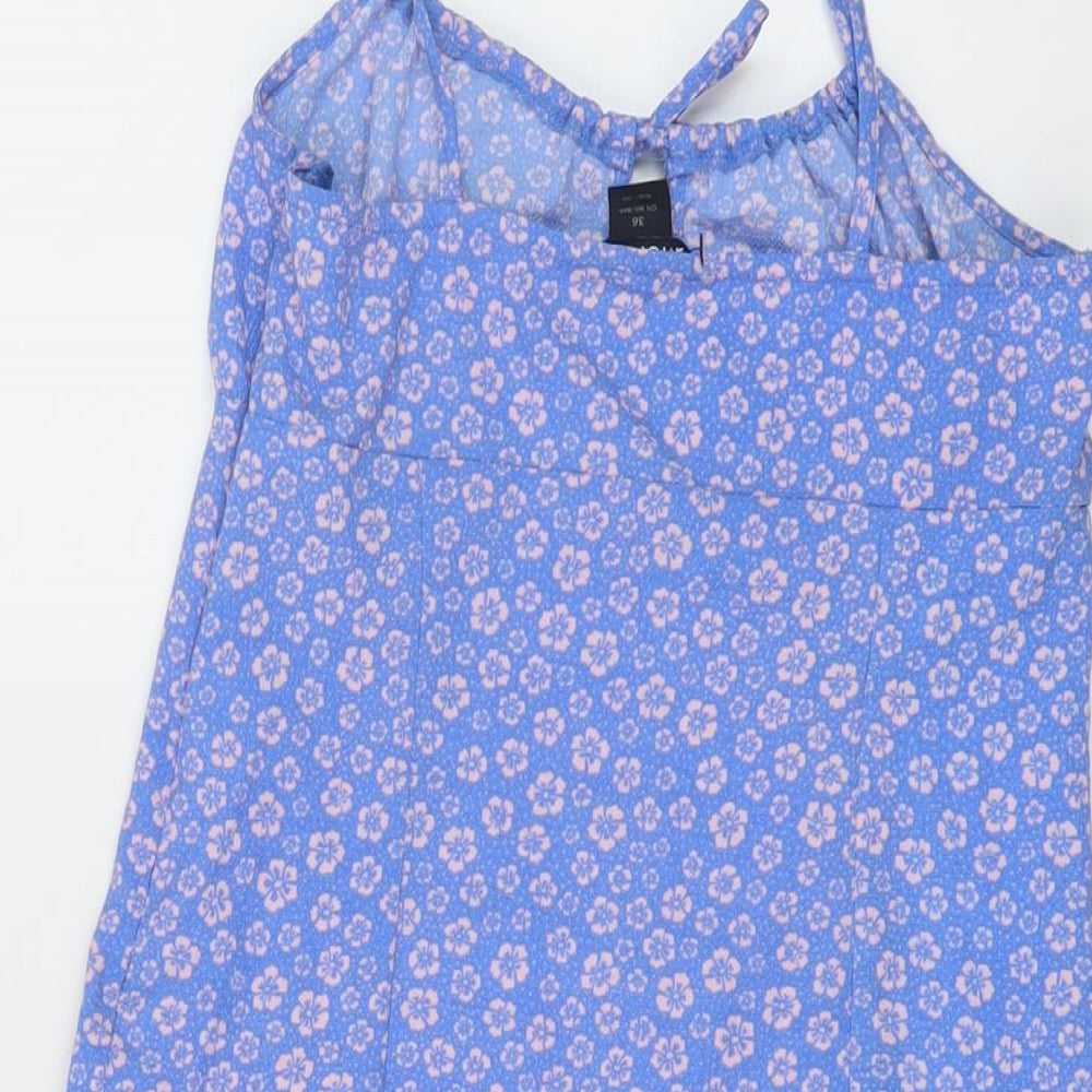 Monki Womens Blue Floral Polyester Mini Size 8 Round Neck