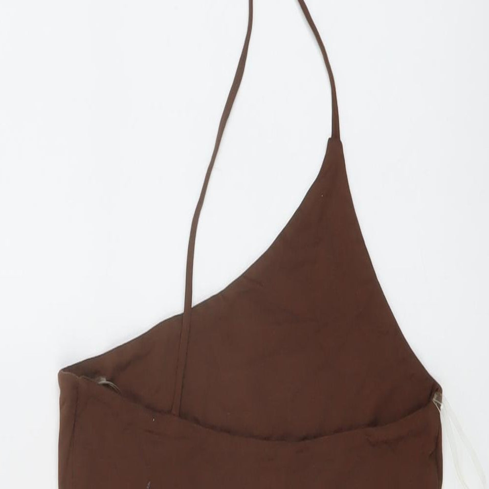 Oh Polly Womens Brown Viscose Mini Size 8 One Shoulder Pullover