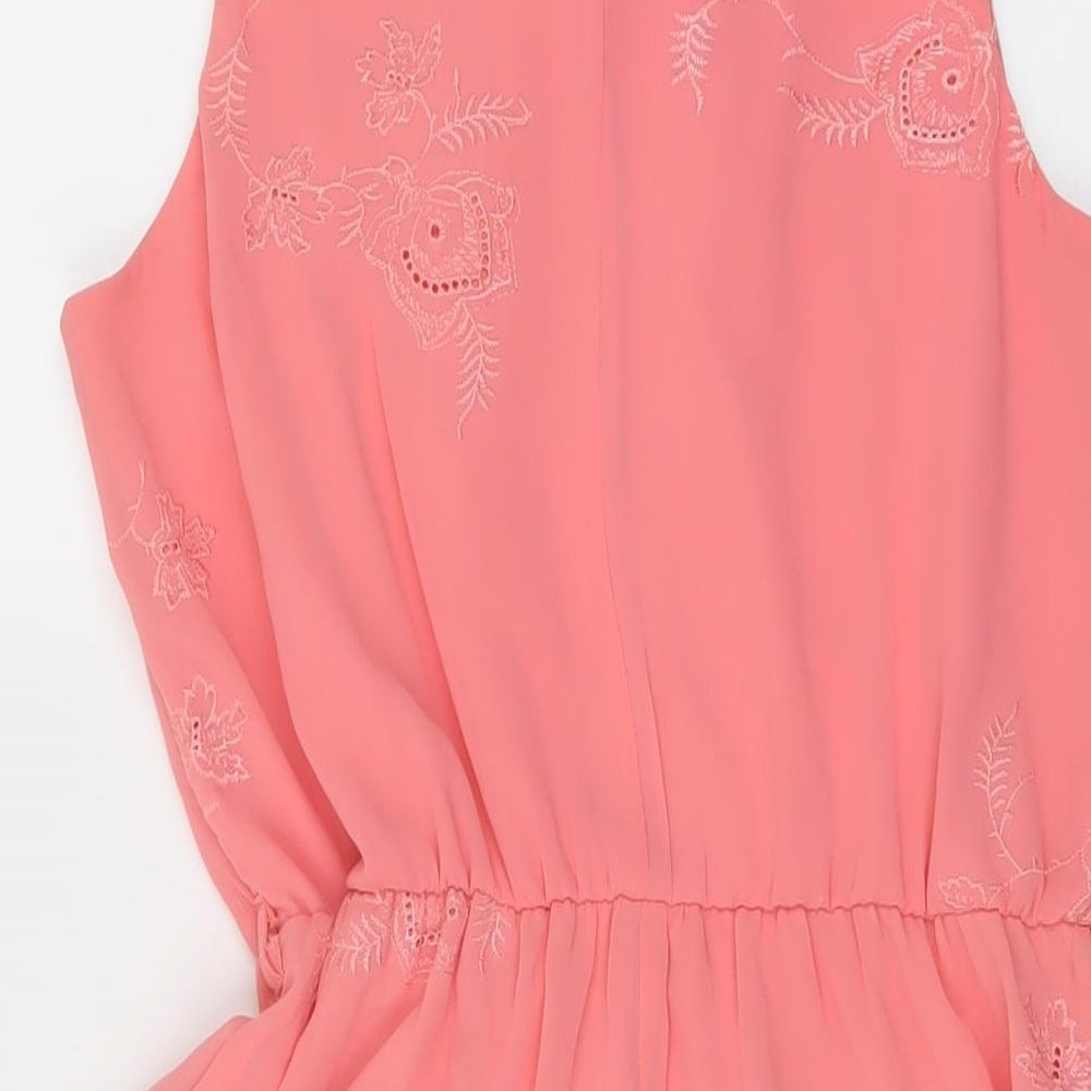 New Look Womens Pink Polyester A-Line Size 12 Round Neck Button