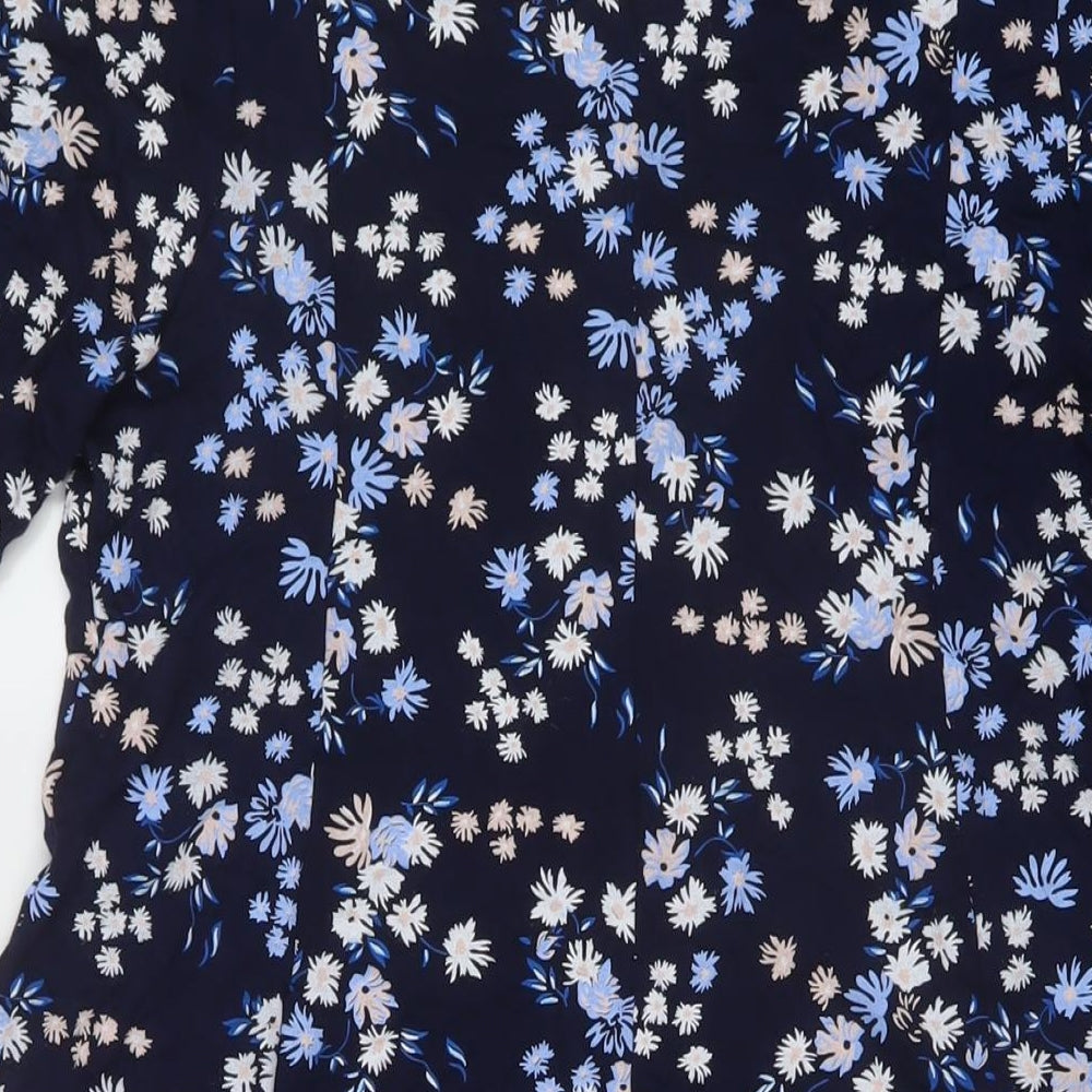 Roman Womens Blue Floral Viscose A-Line Size 14 Round Neck Pullover
